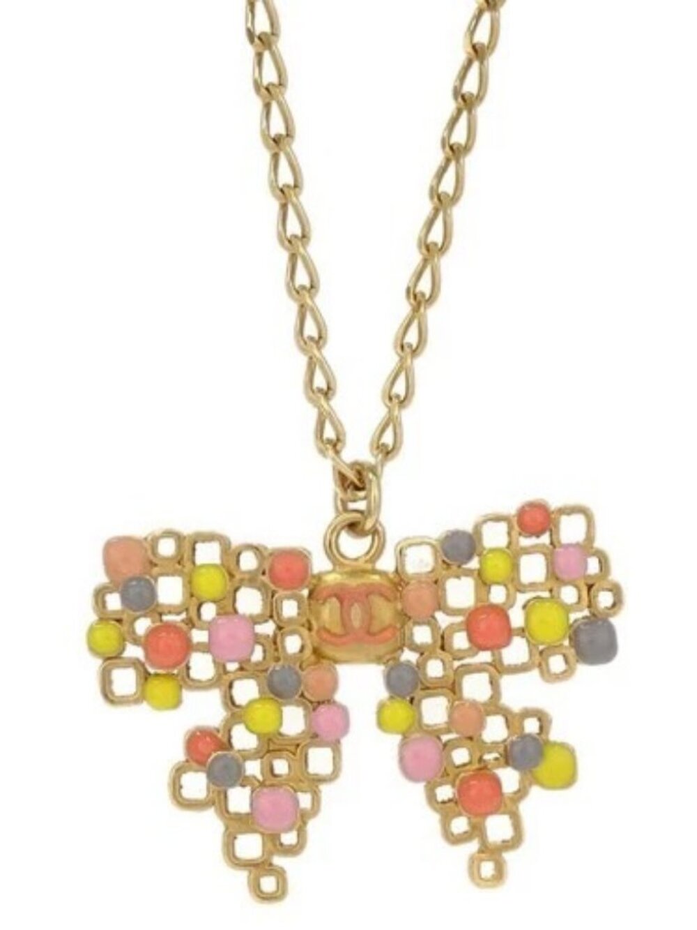 Chanel Gold Colorful CC Bow Motif Pendant Necklace 03S 188926